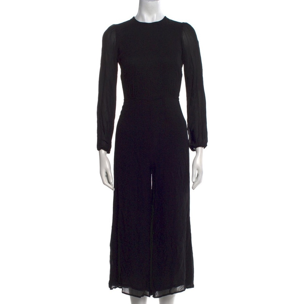 Reformation Sz L Viscose Long Sheer Sleeve Crew Neckline Wide Cropped Jumpsuit
